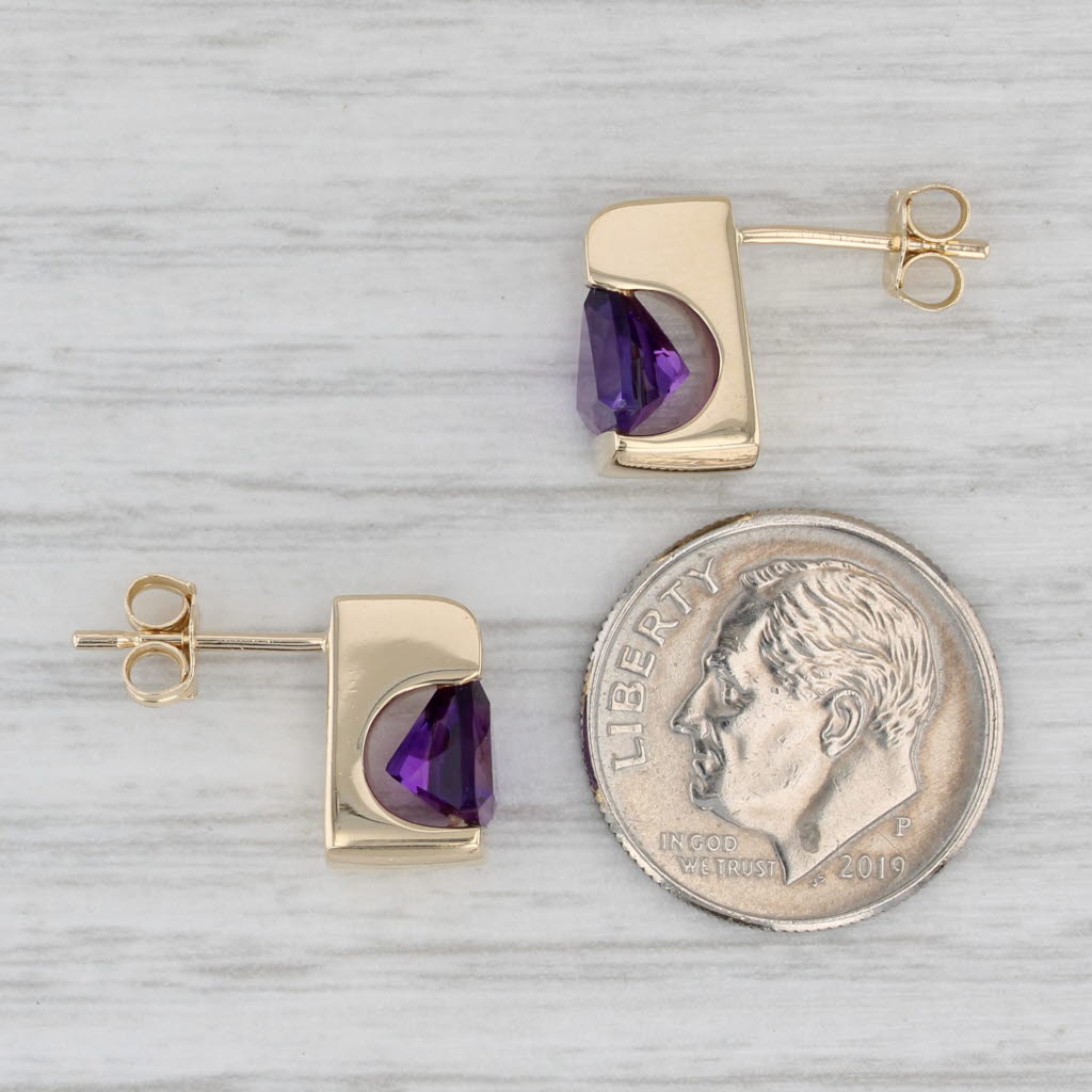 Gray 2ctw Trillion Amethyst Drop stud Earrings 14k Yellow Gold