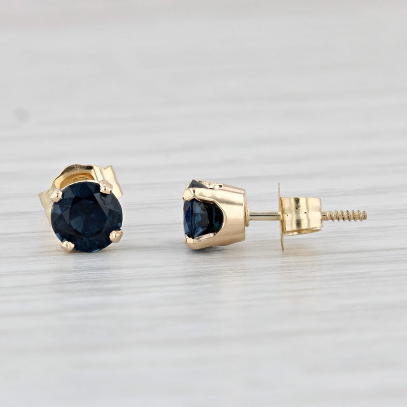 1ctw Round Blue Sapphire Solitaire Stud Earrings 14k Yellow Gold
