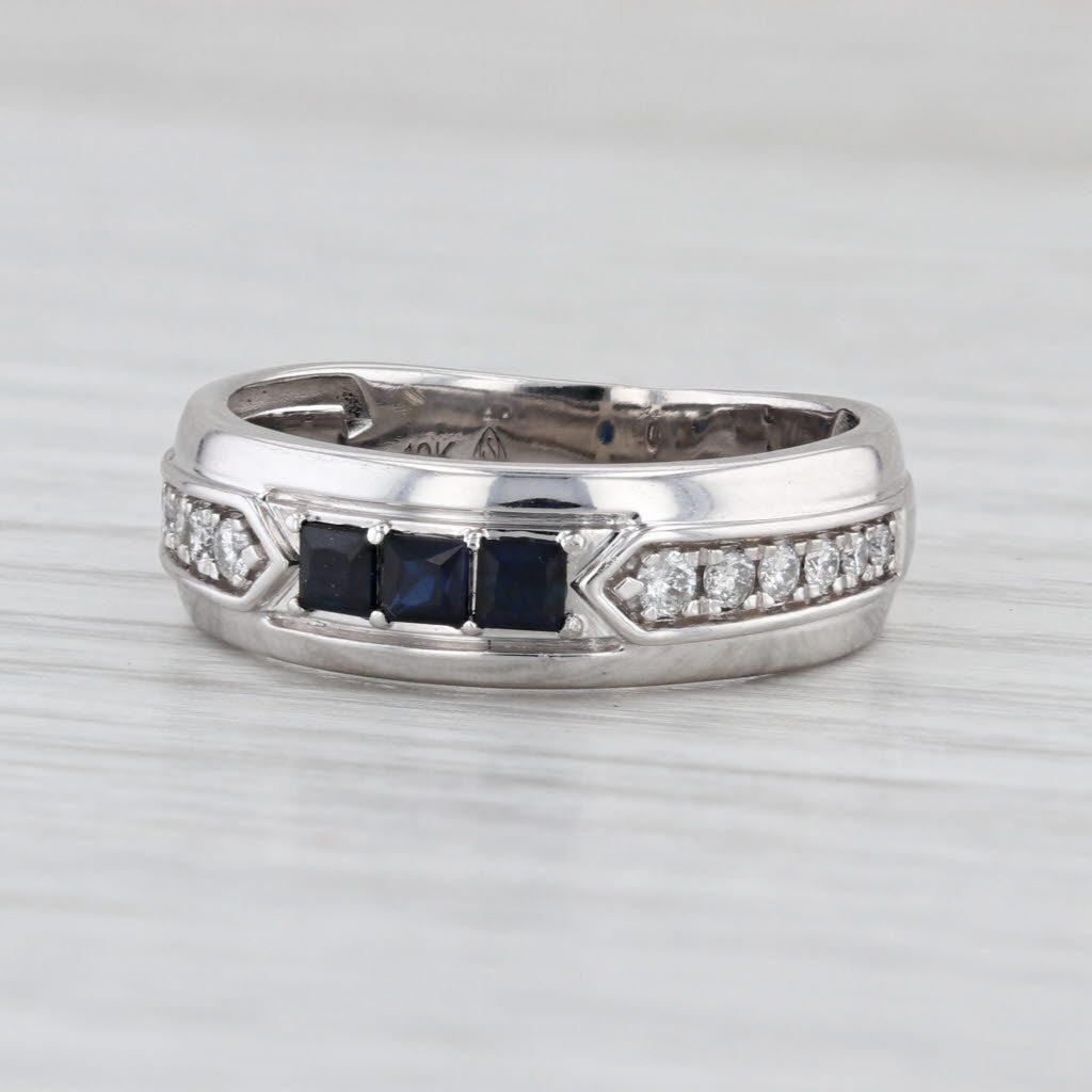 0.50ctw Blue Sapphire Diamond Ring 10k White Gold Size 8 Wedding Band Stackable