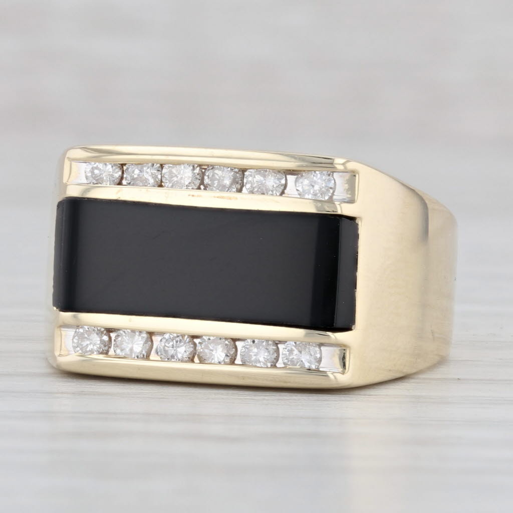 Light Gray Onyx Diamond Men's Ring 14k Yellow Gold Size 9.75