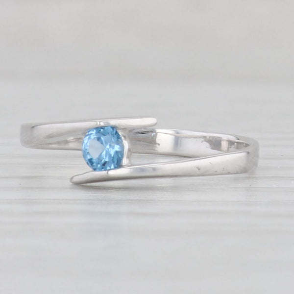 Light Gray 0.19ct Blue Lab Created Spinel Bypass Ring 14k White Gold Size 6 Round Solitaire