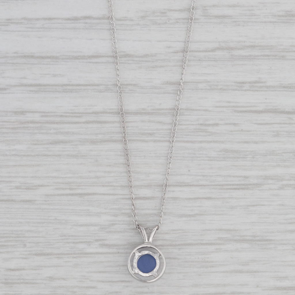 Gray Lab Creates Blue Star Sapphire Pendant Necklace 10k White Gold 16.25" Curb Chain