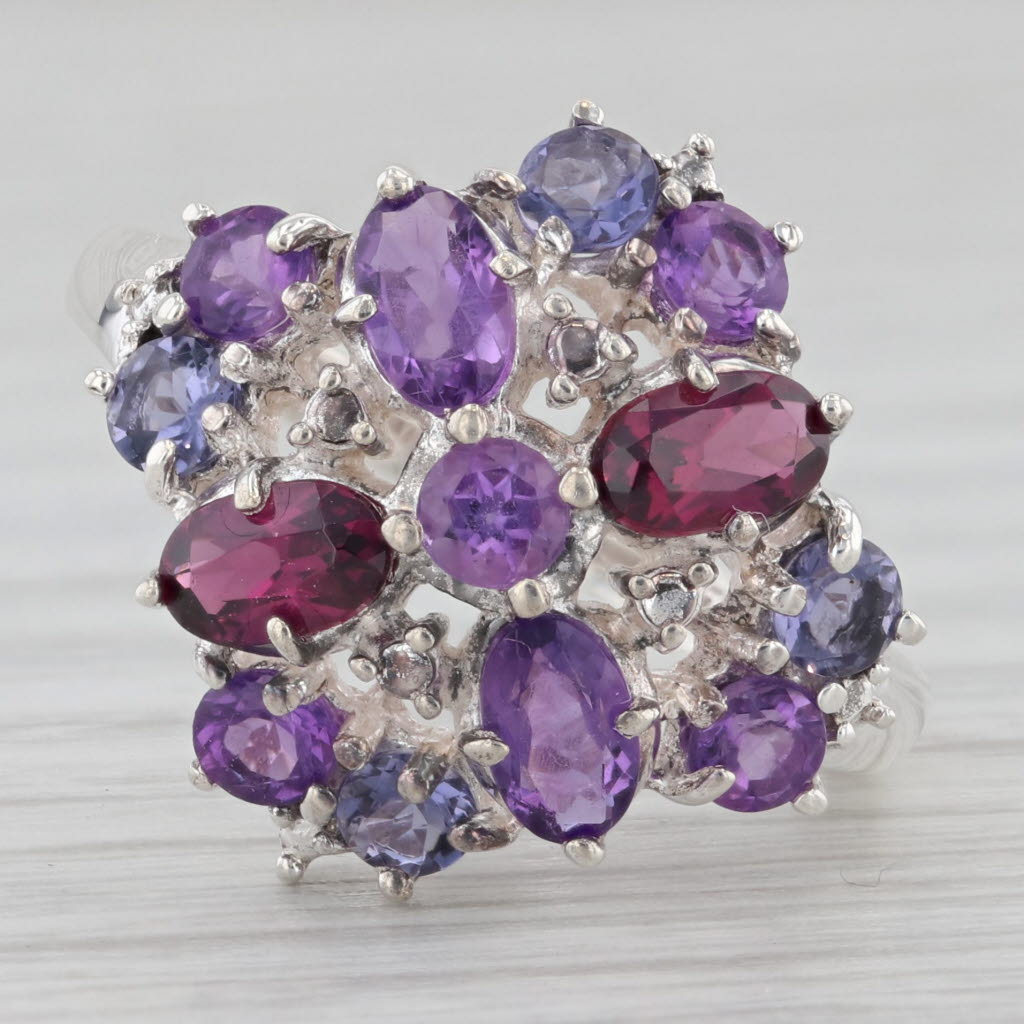 Gray 2.14ctw Amethyst Garnet Iolite Cluster Ring Sterling Silver Size 6.25