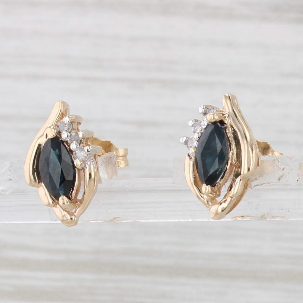 Light Gray 0.65ctw Marquise Blue Sapphire Diamond Stud Earrings 14k Yellow Gold