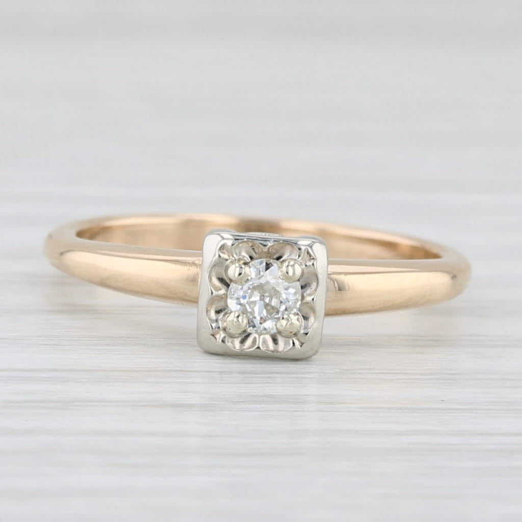 Light Gray Vintage 0.12ct Old European Diamond Solitaire Engagement Ring 14k Gold Size 5.75