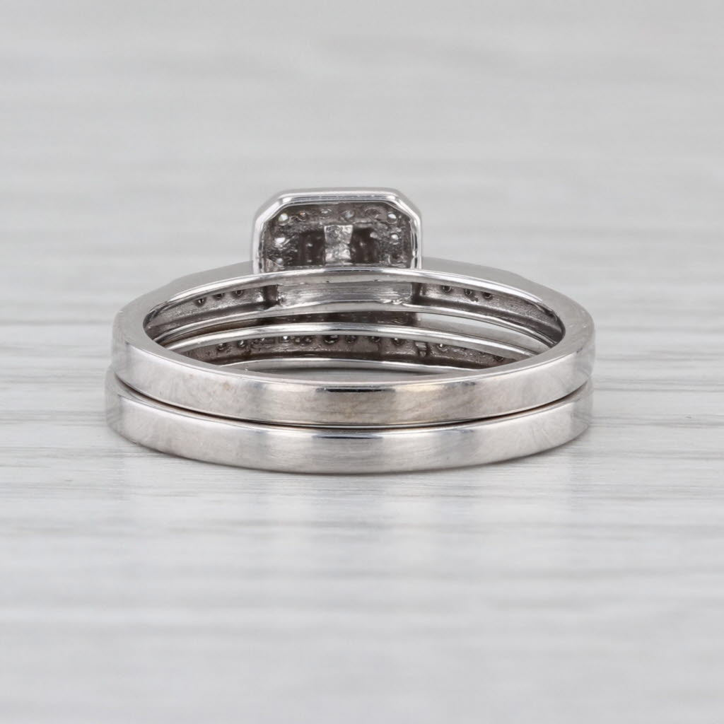 0.11ctw Diamond Halo Engagement Ring Wedding Band Bridal Set 10k White Gold
