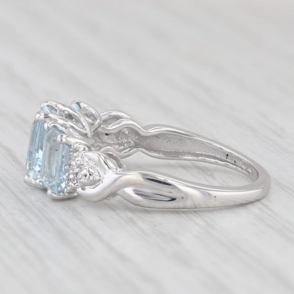 Light Gray 1.90ctw 3-Stone Aquamarine Diamond Ring 10k White Gold Size 6