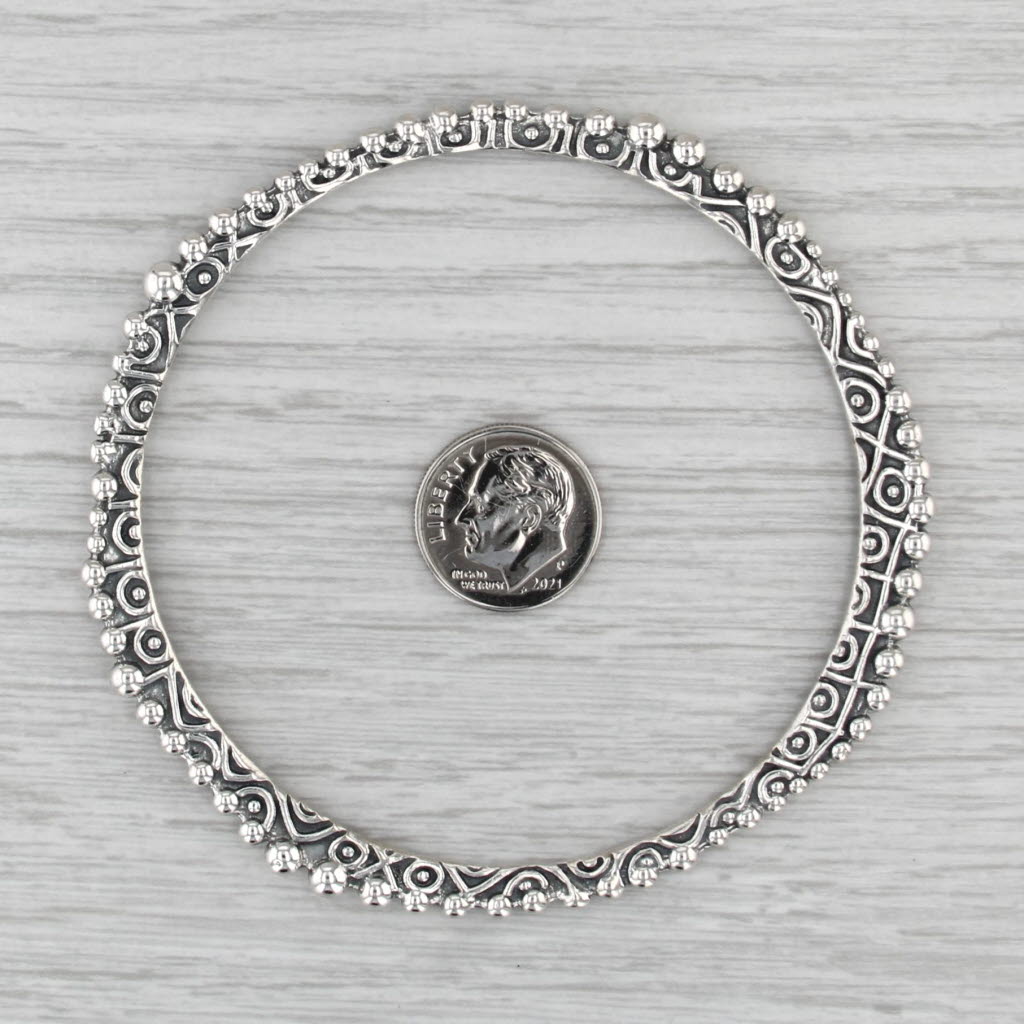 Ornate Bead Accented Bangle Bracelet Sterling Silver 8.5" 3.5mm Stackable