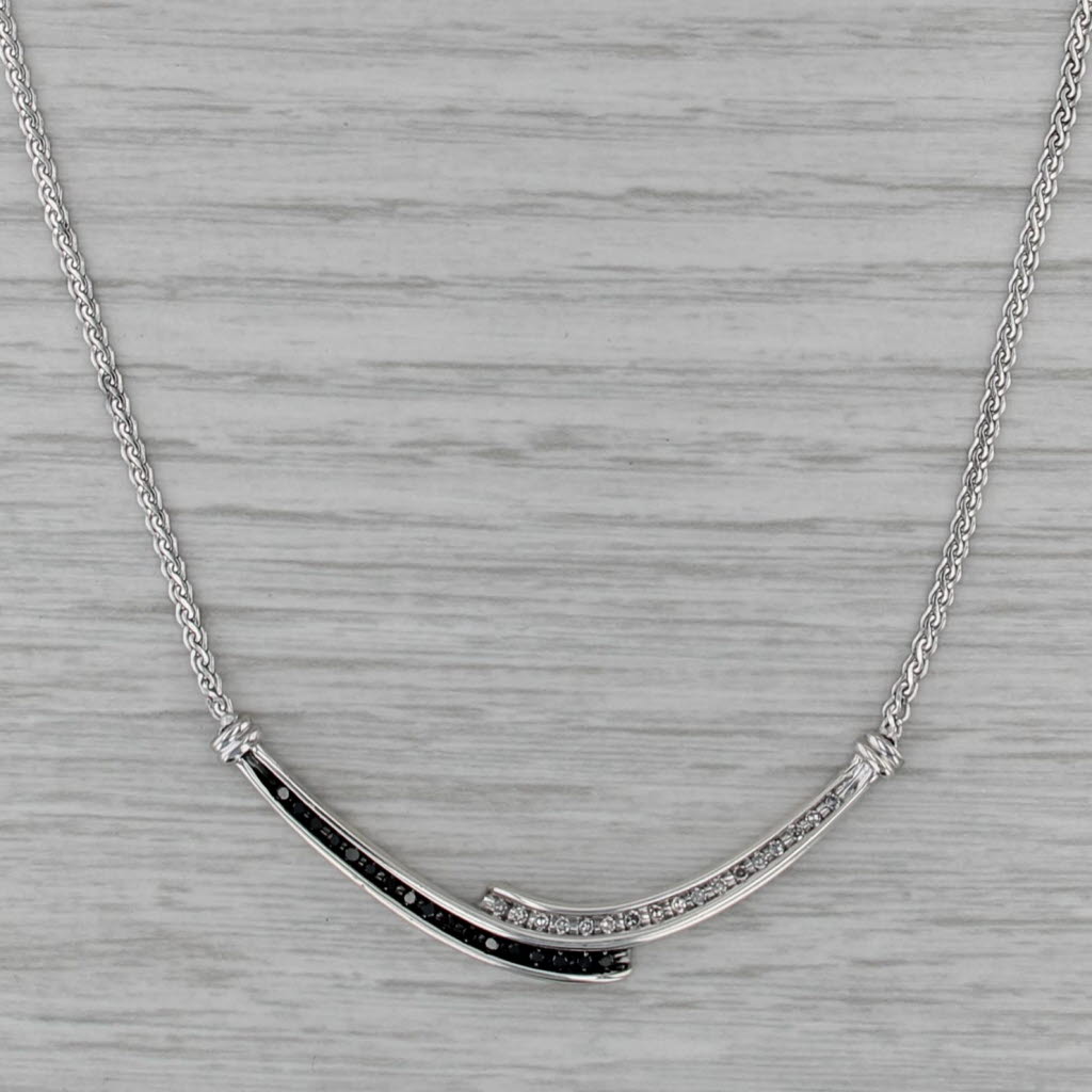 0.18ctw Black White Diamond Bypass Necklace Sterling Silver 17.75" S-Link Chain