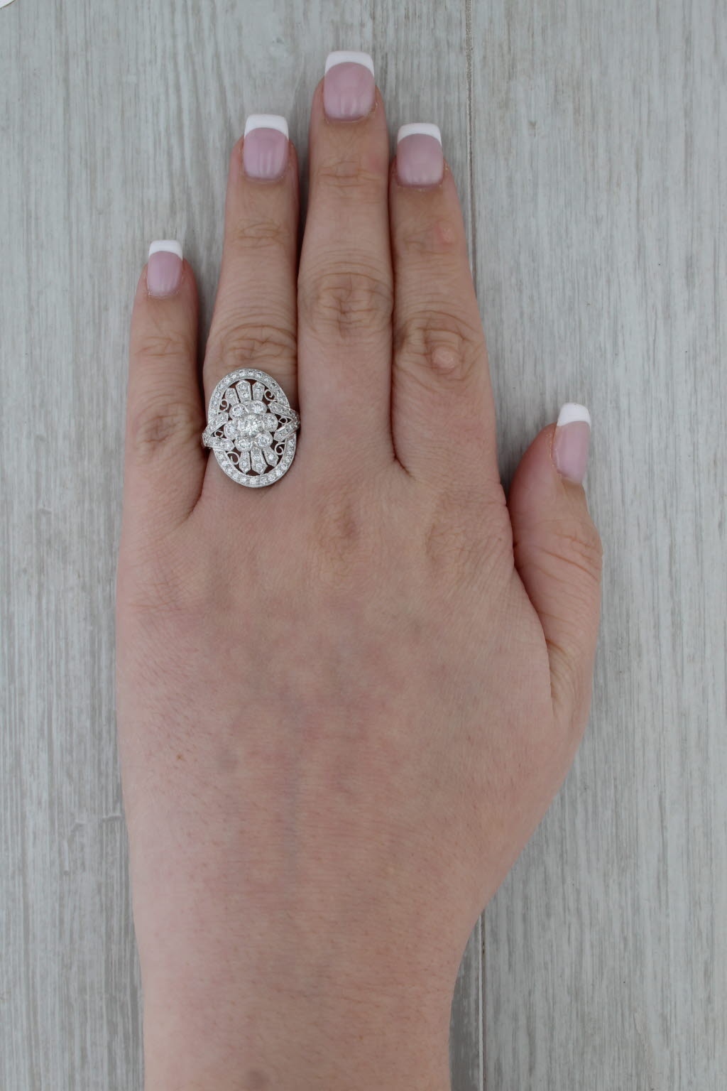 1ctw Diamond Flower Cluster Cocktail Ring 900 Platinum Size 6.5