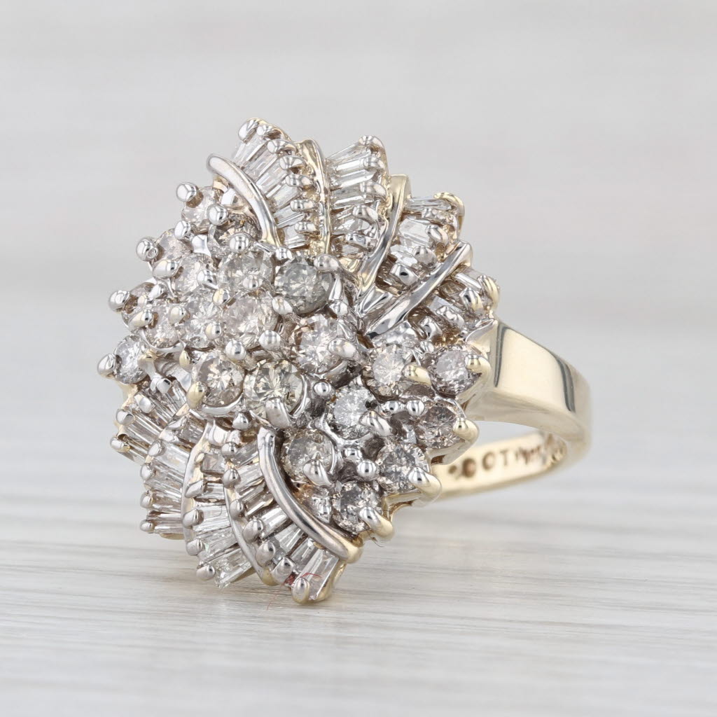 2ctw Diamond Cluster Cocktail Ring 10k Yellow Gold Size 7.25 Flower Swirl