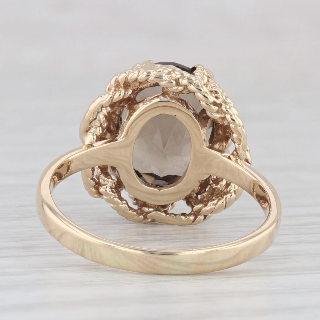 Light Gray 4.60ct Smoky Quartz Oval Solitaire Knot Ring 10k Yellow Gold Size 8.25