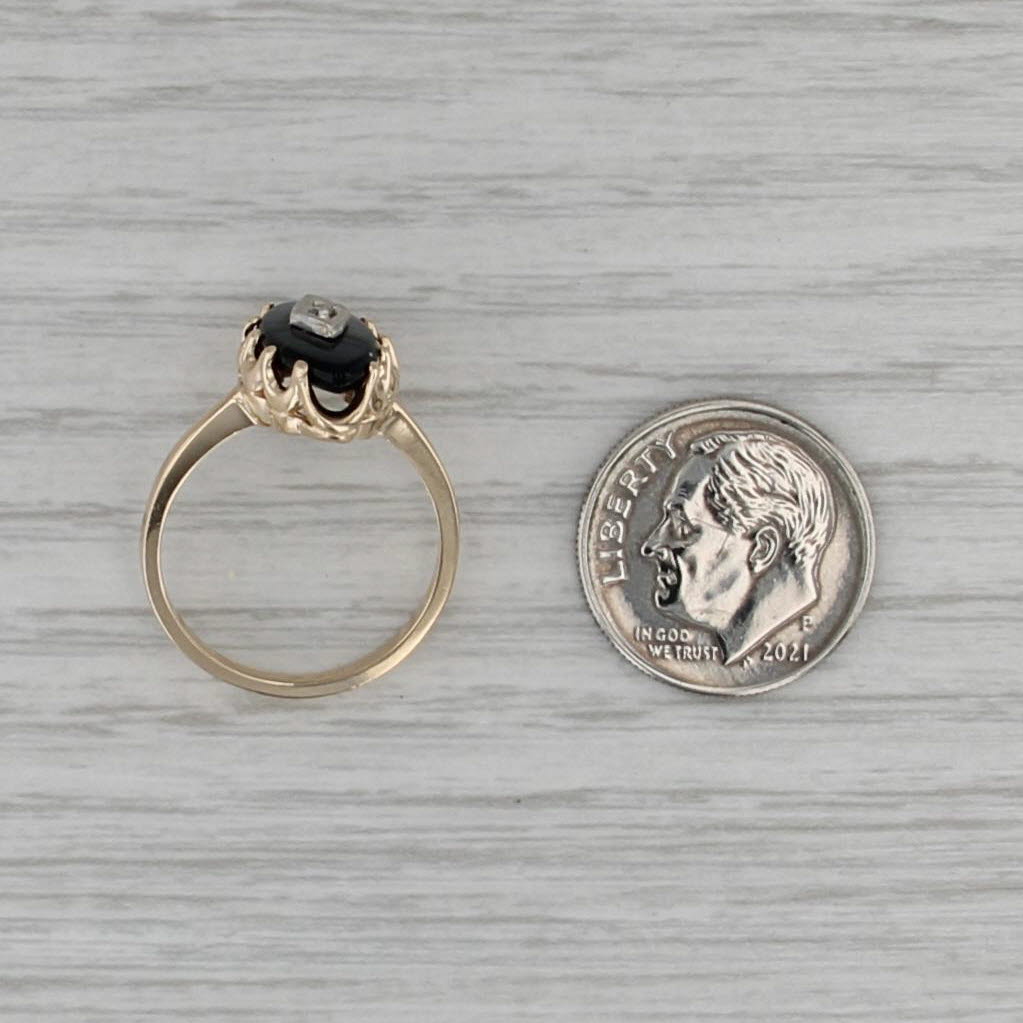 Vintage Onyx Diamond Ring 10k Yellow Gold Size 6 Signet