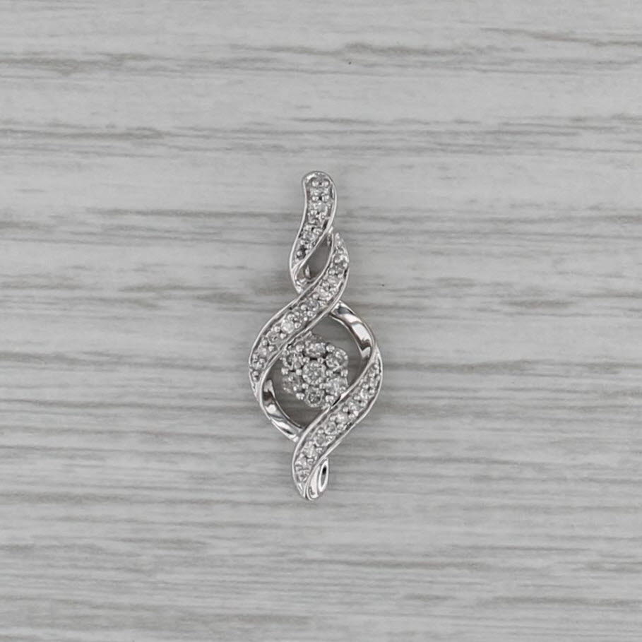0.21ctw Diamond Cluster Flower Swirl Pendant 10k Whtie Gold