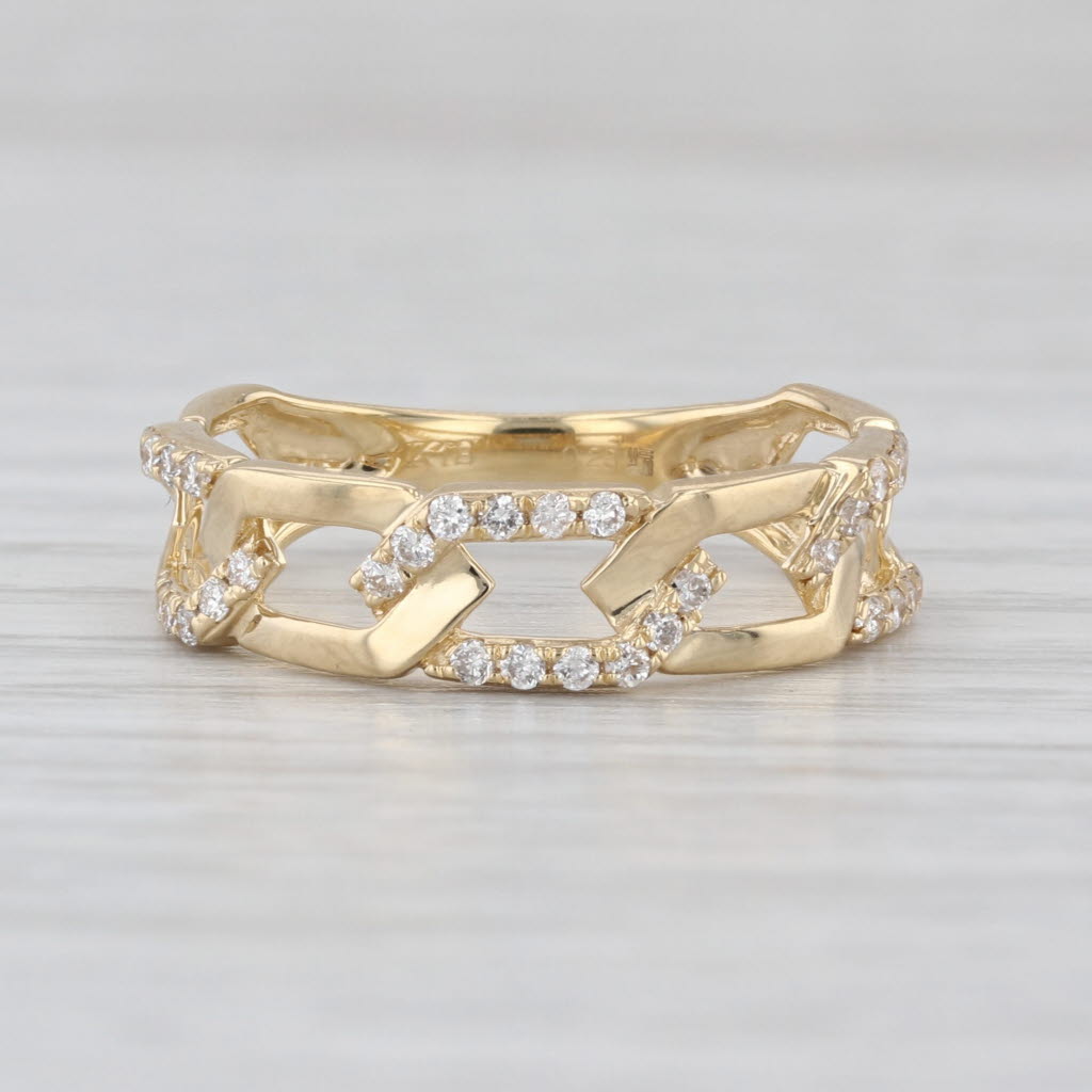 0.23ctw Diamond Oval Links Ring 18k Yellow Gold Stackable Band Size 6.5