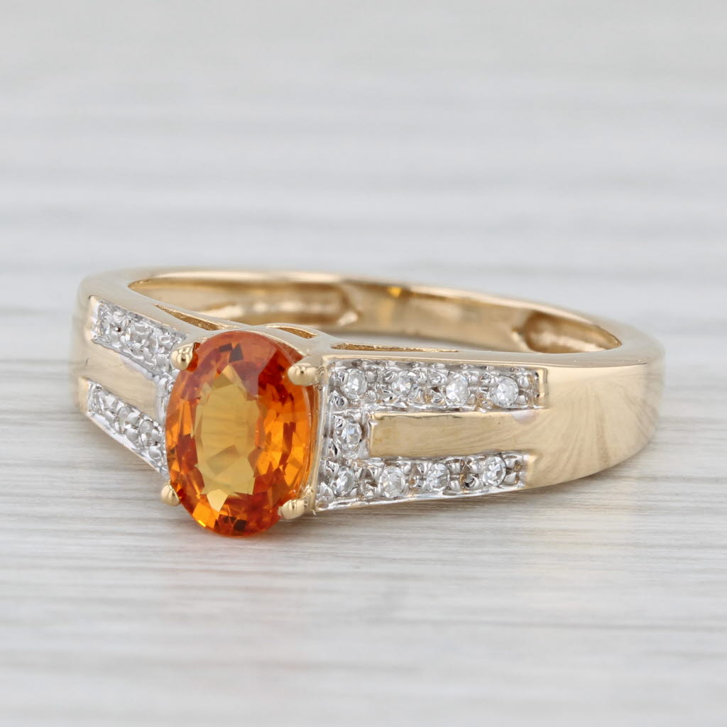 Light Gray 0.95ctw Oval Orange Sapphire Diamond Cathedral Band 14k Yellow Gold Size 7