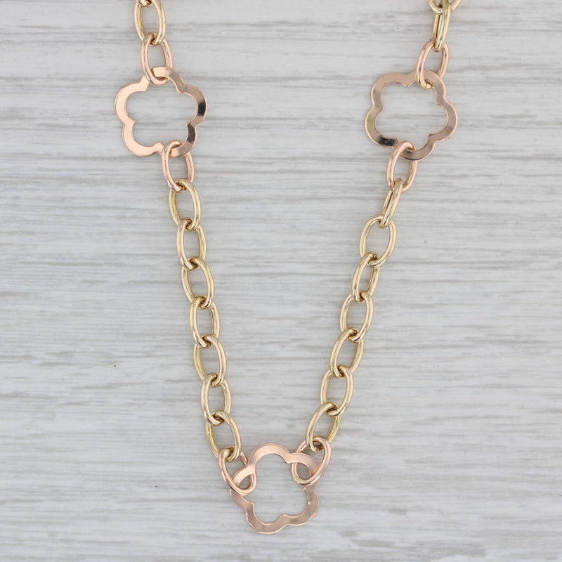Flower Station Necklace 14k Yellow Gold 16.5" Cable Chain