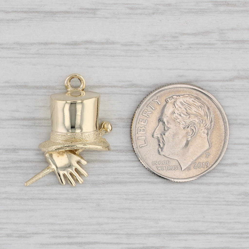 Gray Top Hat Glove Cane Wand Charm 10k Yellow Gold Magic Magician Pendant
