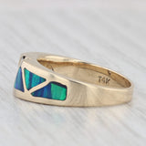 Lab Created Blue Green Opal Mosaic Diamond Ring 14k Yellow Gold Size 6.25
