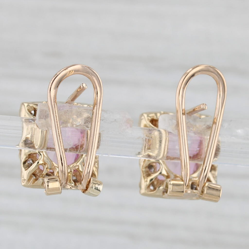 Light Gray 5.16ctw Pink Mystic Topaz Diamond Halo Solitaire Drop Earrings 14k Yellow Gold