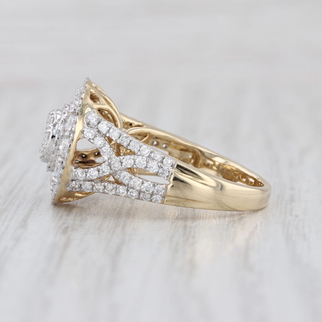 1.52ctw Diamond Cluster Halo Ring 14k Yellow White Gold Size 6.75 Cocktail