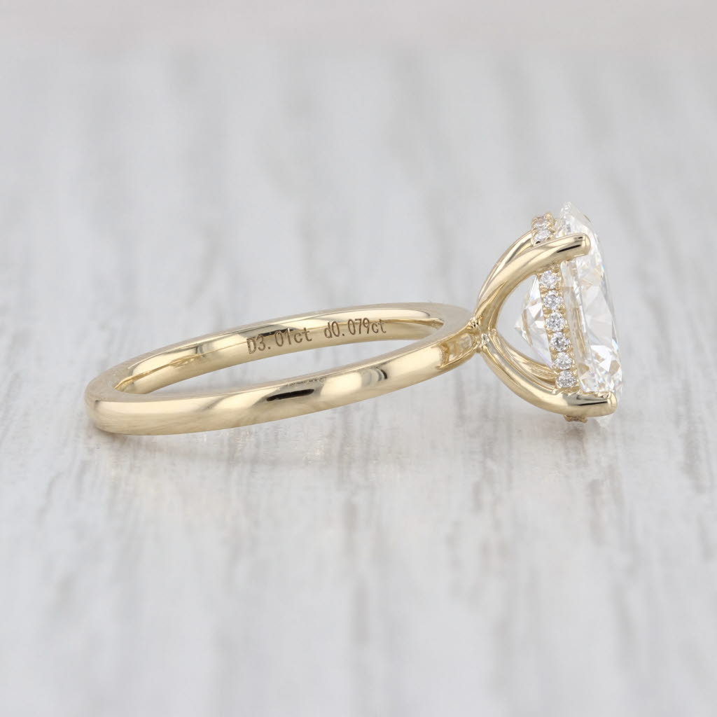 New IGI 3.09ctw Oval Halo Lab Grown Diamond Engagement Ring 14k Yellow Gold