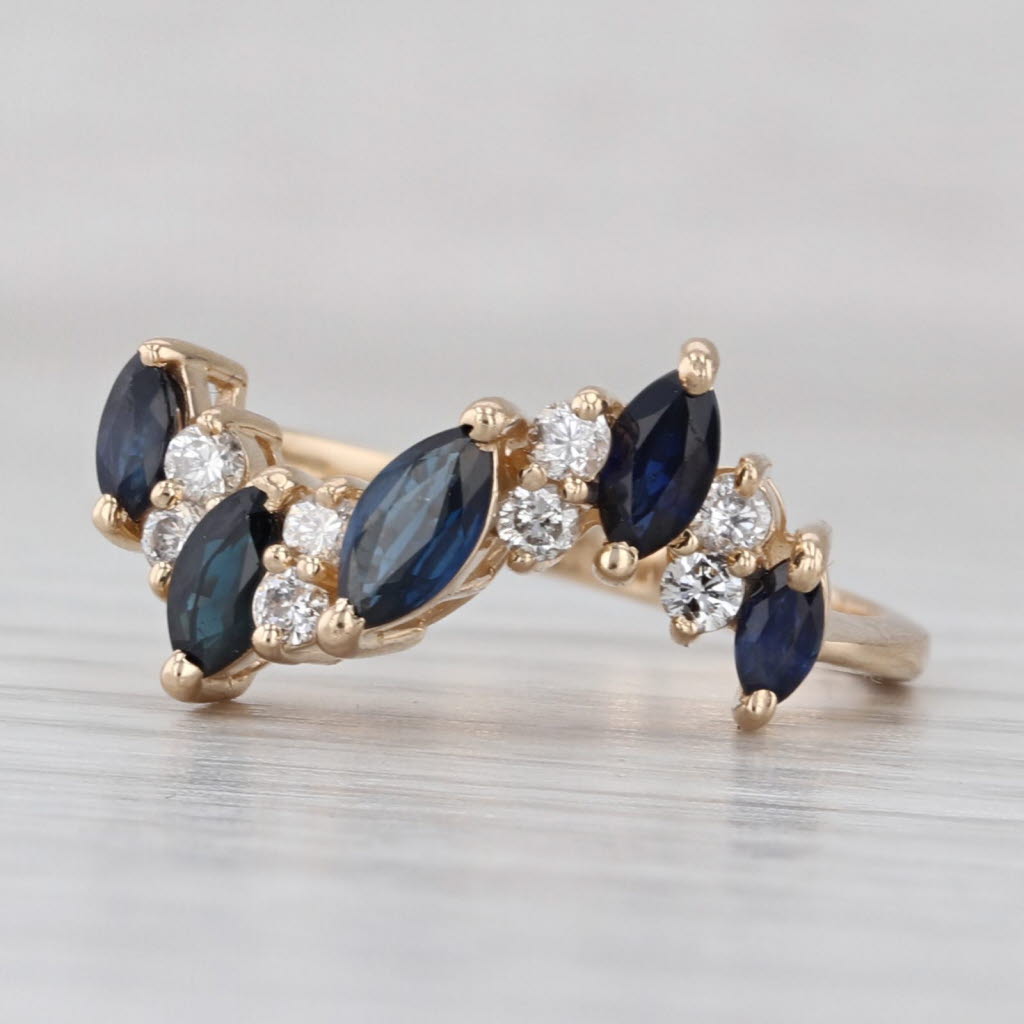 1.19ctw Blue Sapphire Diamond Contoured Ring 14k Yellow Gold Size 6.25
