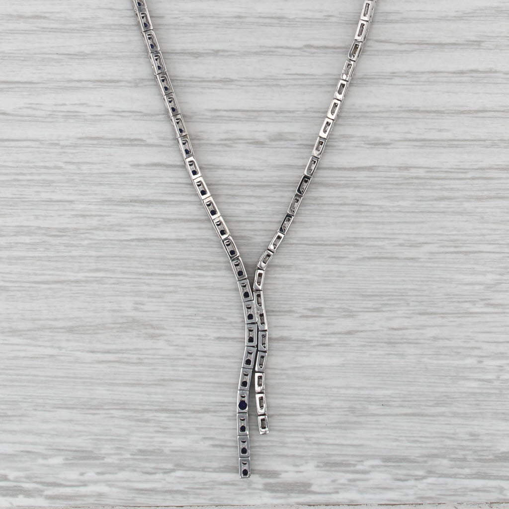 2.40ctw Blue Sapphire Diamond Lariat Tennis Necklace 14k White Gold 16-18"