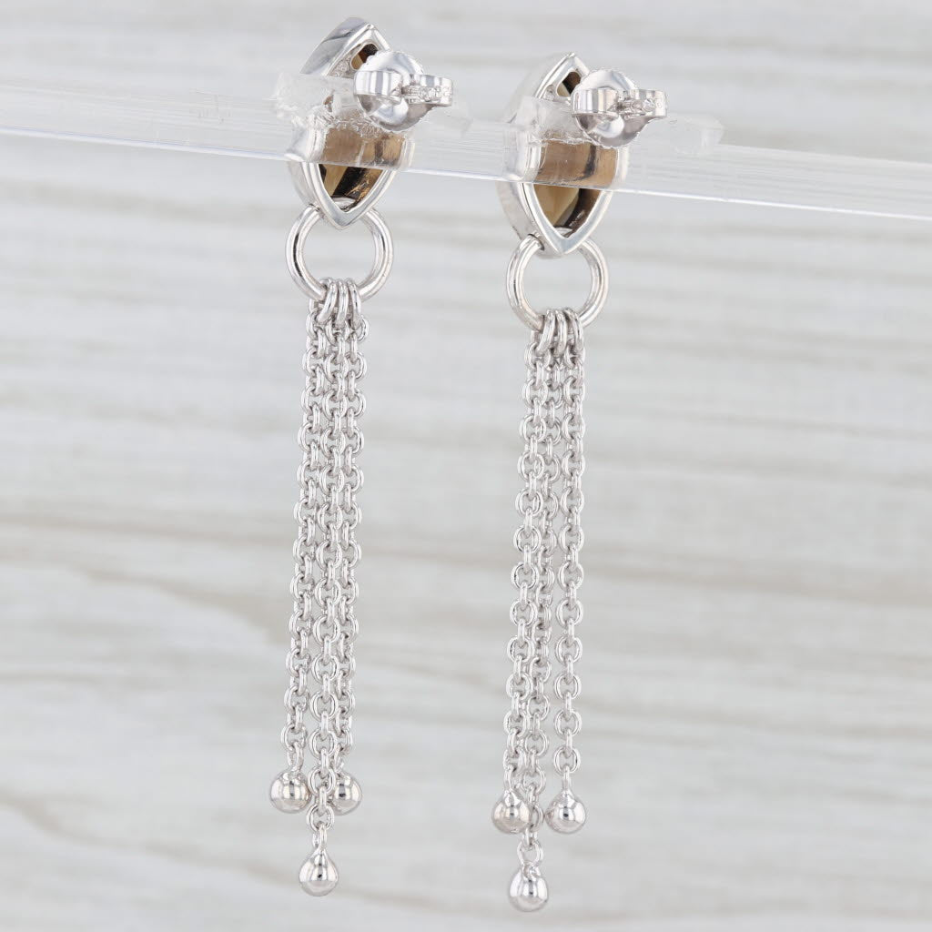 Light Gray 4.26ctw Smokey Quartz Chain Fringe Dangle Earrings Sterling Silver Drops