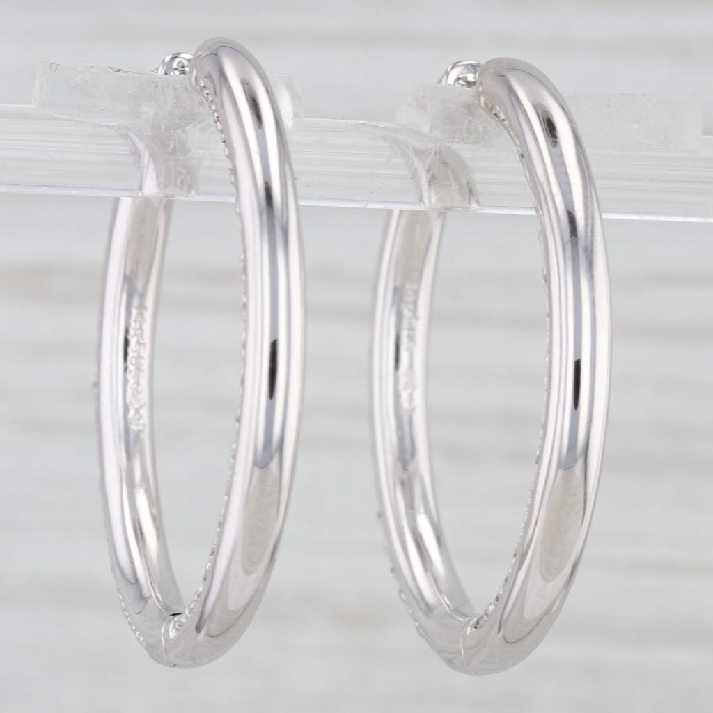 Light Gray 0.30ctw Diamond Inside Out Hoop Earrings 14k White Gold Hinged Round Hoops