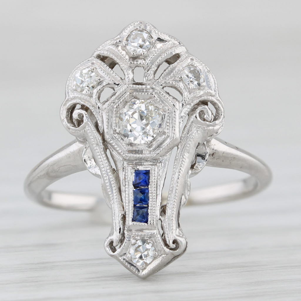 Light Gray Antique 0.32ctw Diamond Lab Created Sapphire Ring 14k Gold Converted Stickpin