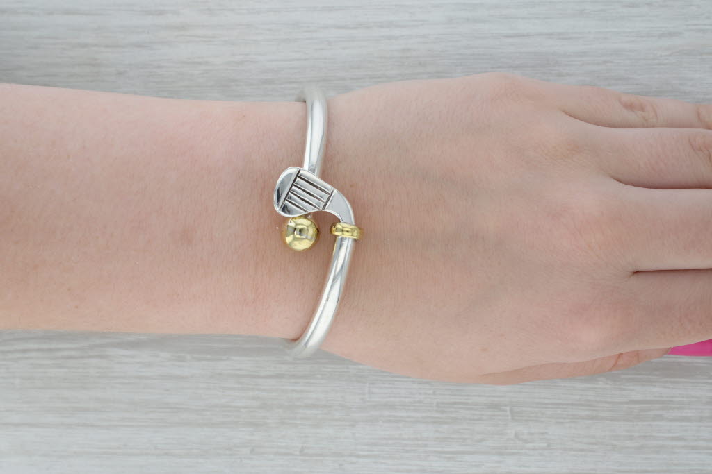 Dark Gray Navika Golf Club Ball Bangle Bracelet Sterling Silver Gold Toned Statement