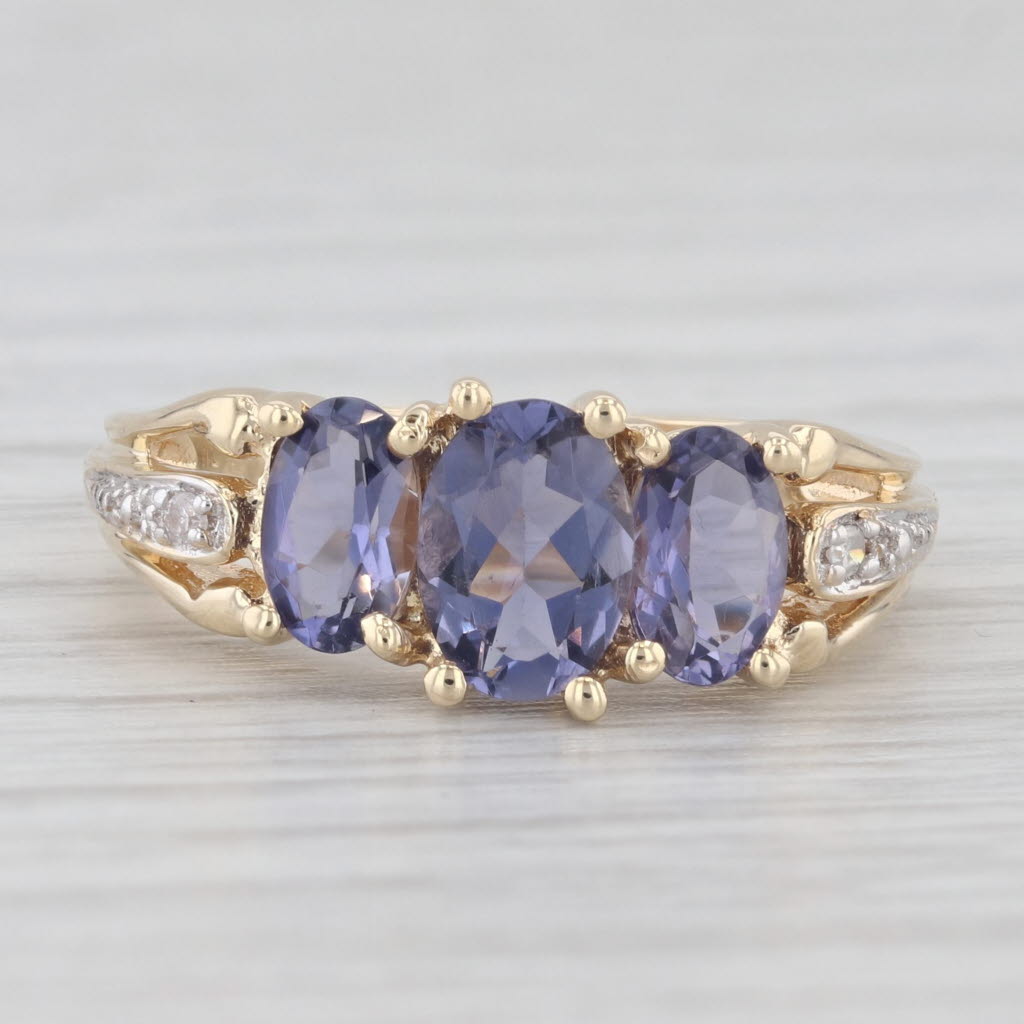 Light Gray 1.27ctw Iolite 3-Stone Ring 10k Yellow Gold Size 6.25 Diamond Accents