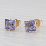 1.14ctw Purple Blue Iolite Stud Earrings 14k Yellow Gold Princess Solitaires