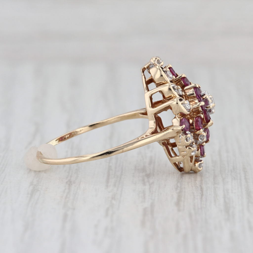 0.60ctw Pink Sapphire Diamond Cluster Cocktail Ring 10k Yellow Gold Size 9.5