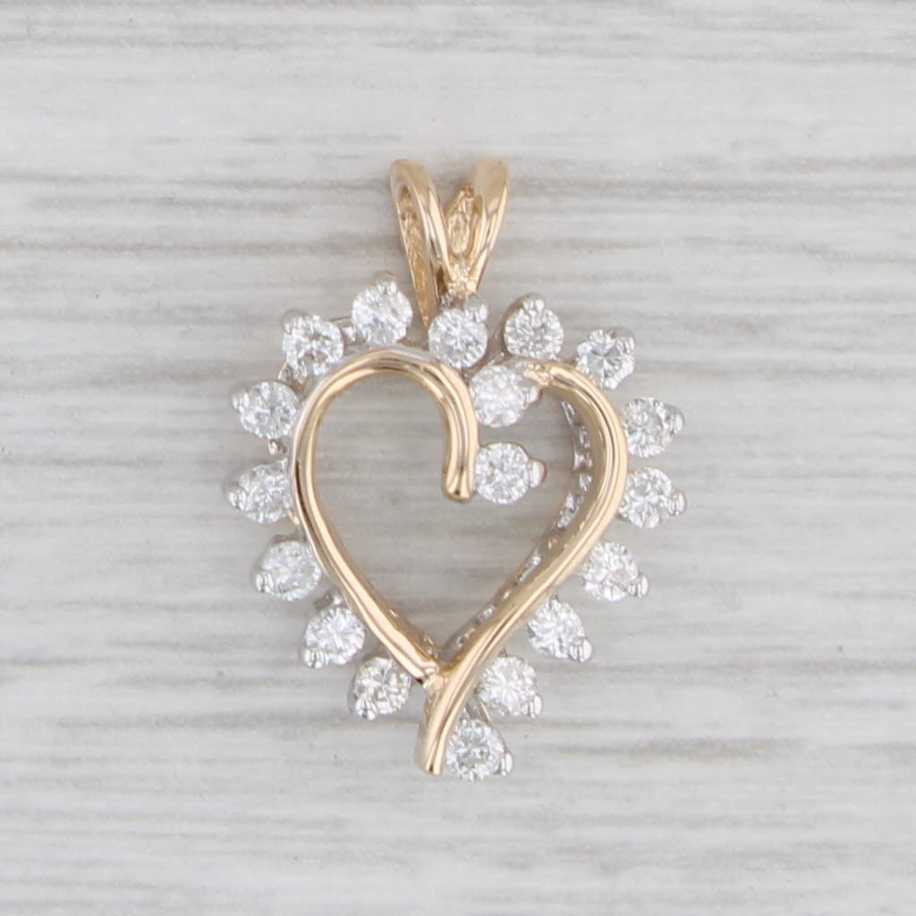 Light Gray 0.33ctw Diamond Framed Open Heart Pendant 14k Yellow Gold