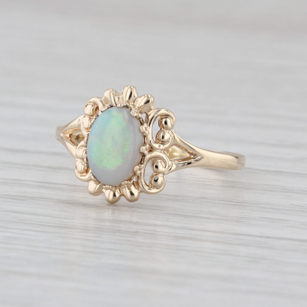 Oval Opal Cabochon Solitaire Ring 10k Yellow Gold Size 5.75