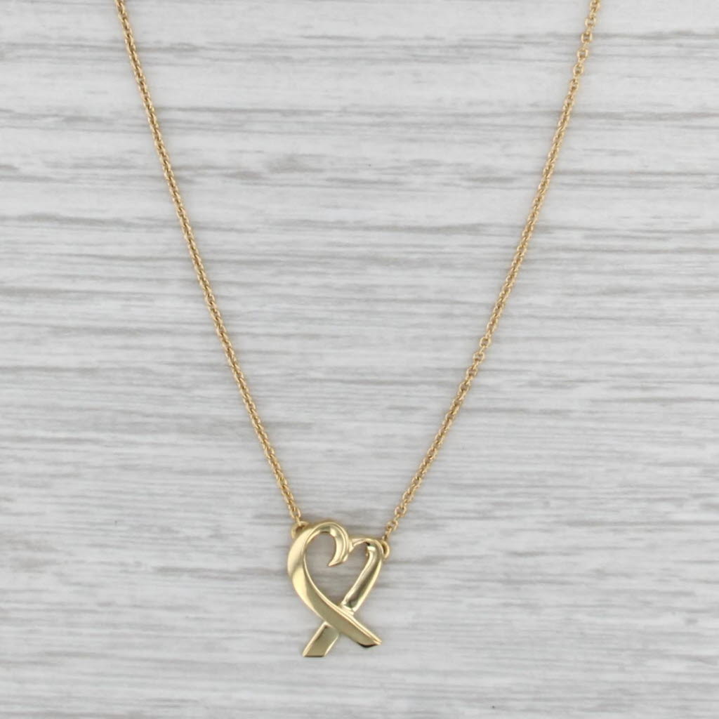 Tiffany Paloma Picasso Loving Heart Pendant Necklace w/ Box 18k Gold 16.5"