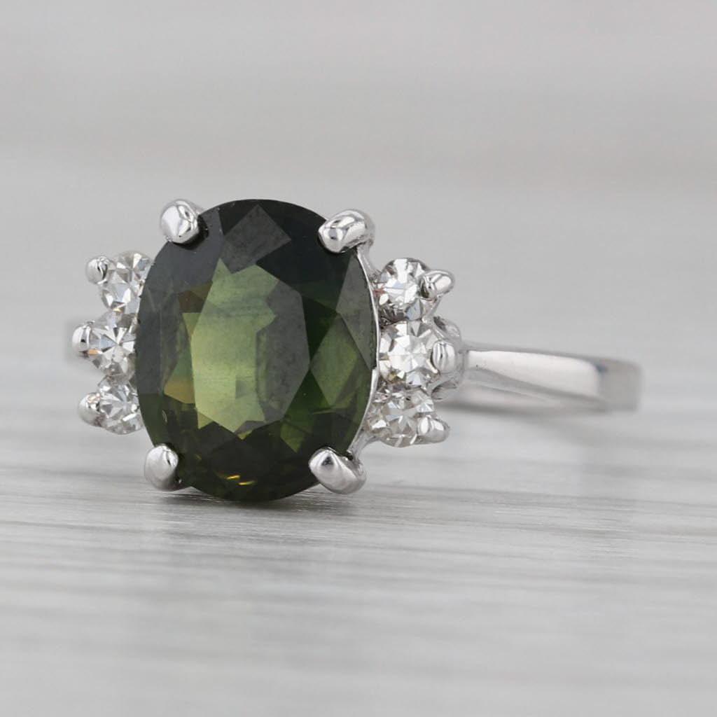 Gray 3.20ctw Oval Green Tourmaline Diamond Ring 14k White Gold Size 7.5