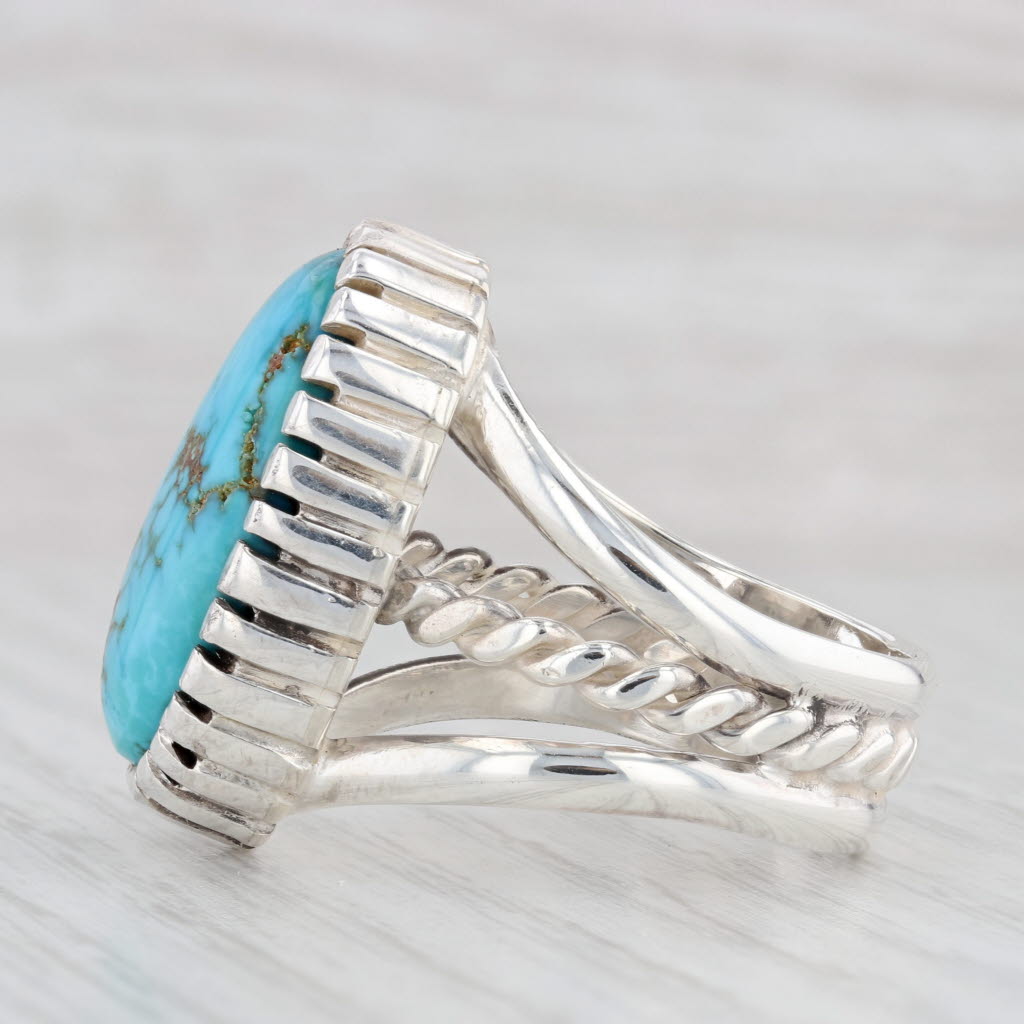 Light Gray Native American Large Turquoise Ring Sterling Silver Size 12.75 Stewart Signed