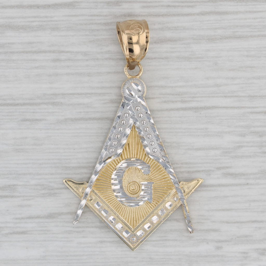 Gray Masonic Pendant 10k Yellow White Gold Square Compass Blue Lodge