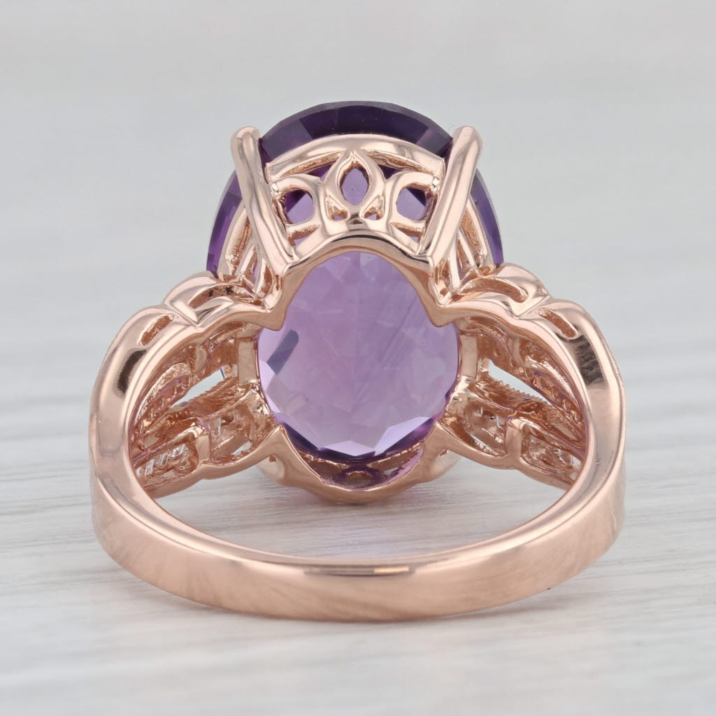 Light Gray Effy 11.69ctw Oval Amethyst Diamond Ring 14k Rose Gold Size 7.25