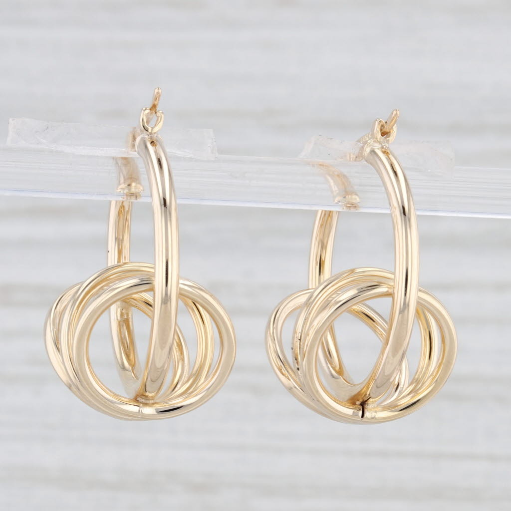 Light Gray 3-Ring Hoop Earrings 14k Yellow Gold Snap Top Round Hoops