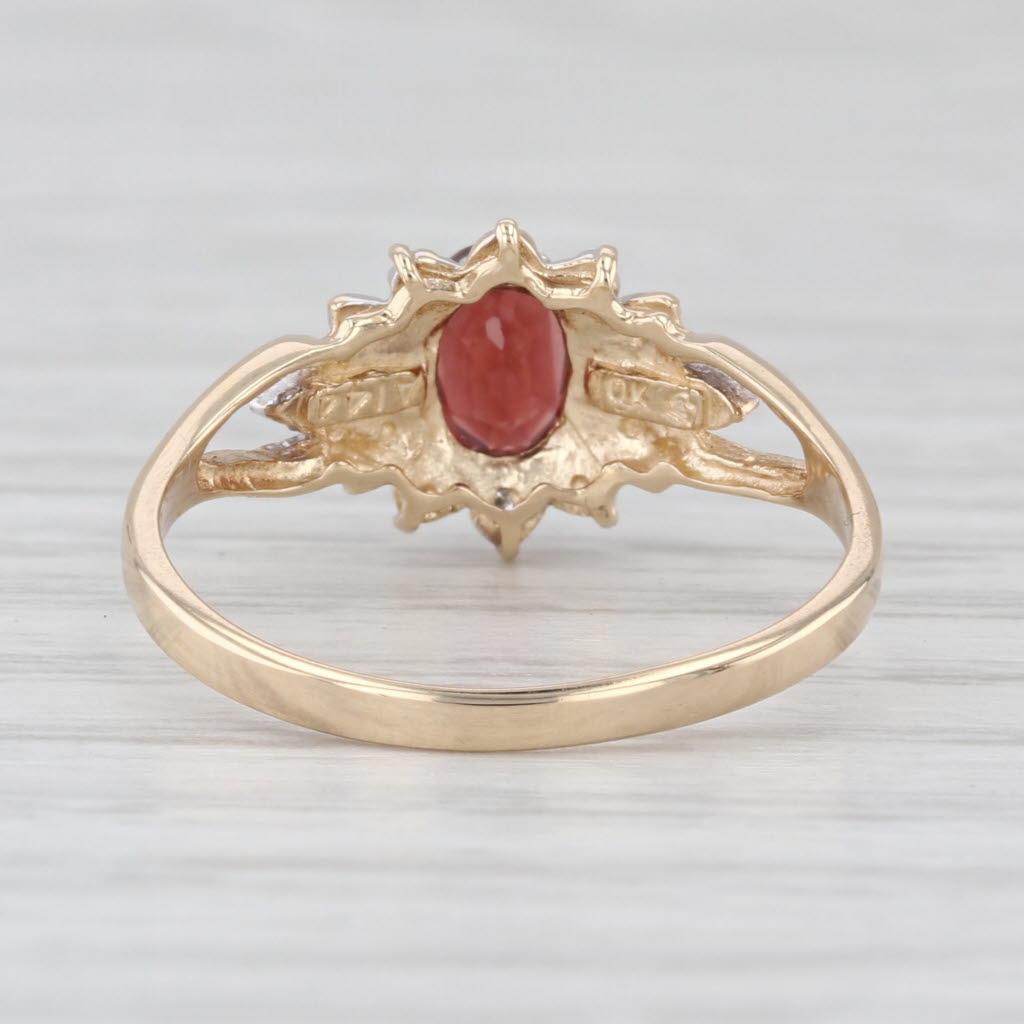 1.14ct Oval Garnet Ring 10k Yellow Gold Size 7 Diamond Accents