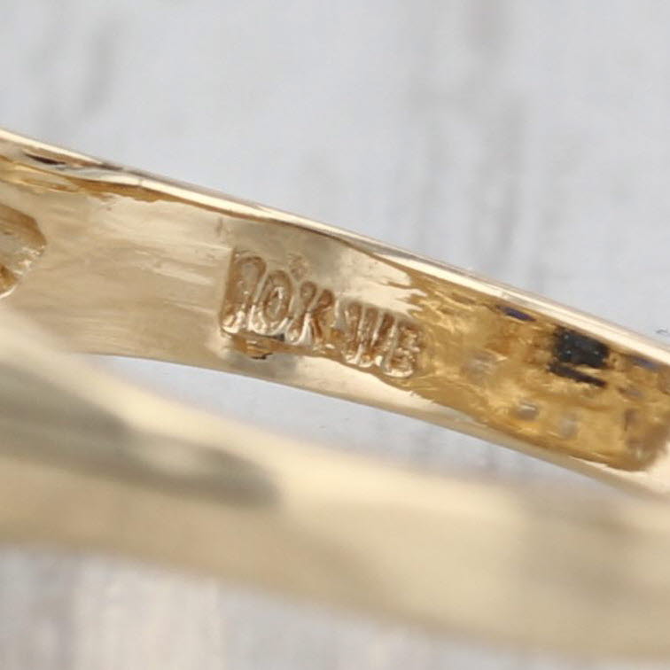 0.75ctw Blue 3-Stone Sapphire Diamond Halo Ring 10k Yellow Gold Size 6