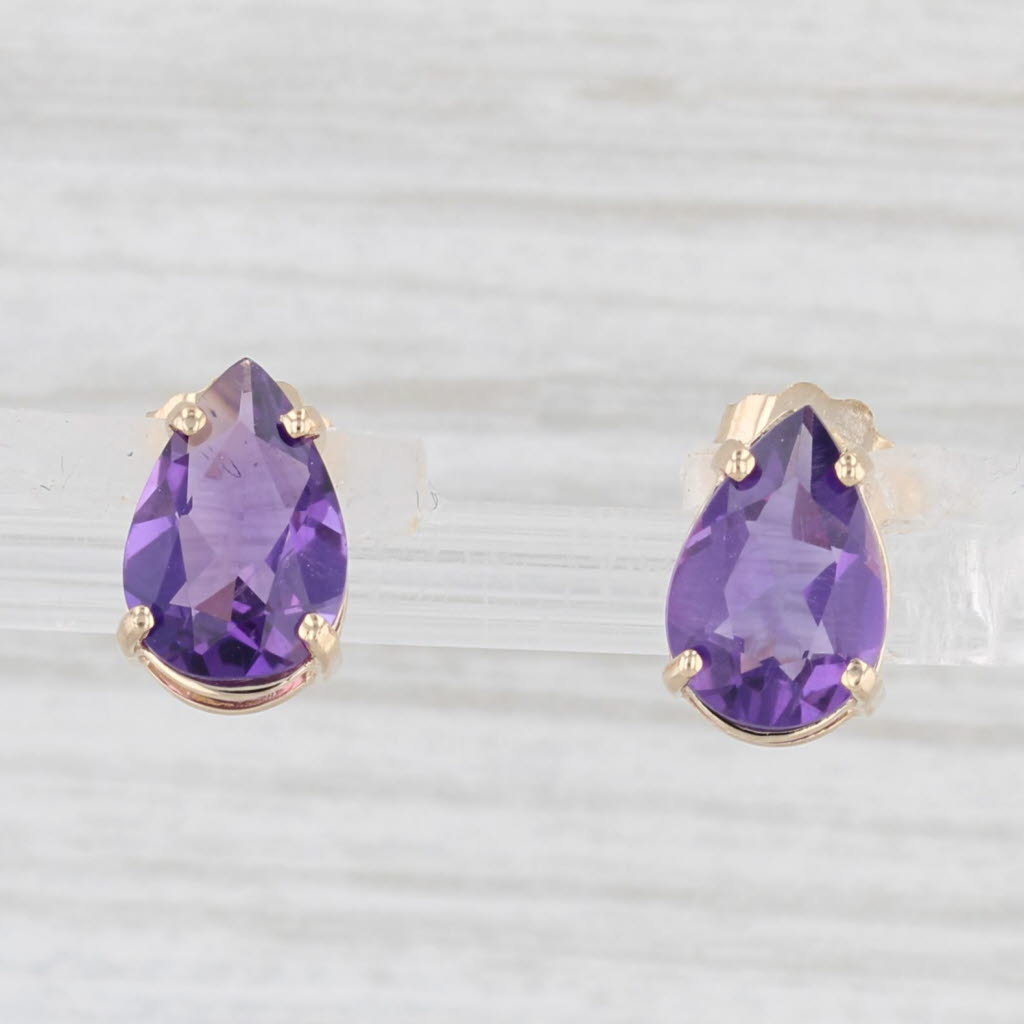 Light Gray 2.30ctw Amethyst Teardrop Stud Earrings 14k Yellow Gold Pear Solitaire Studs