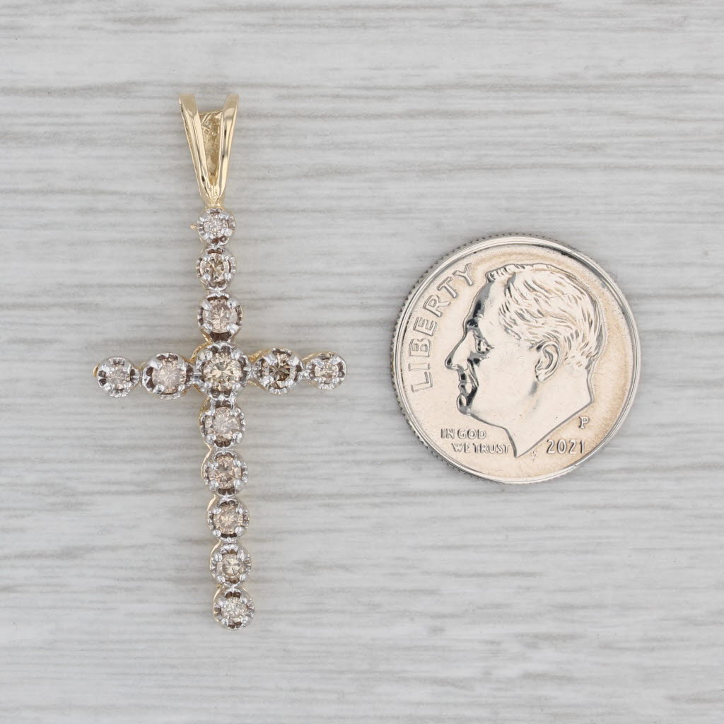 Gray 0.48ctw Champagne Diamond Cross Pendant 14k Yellow Gold