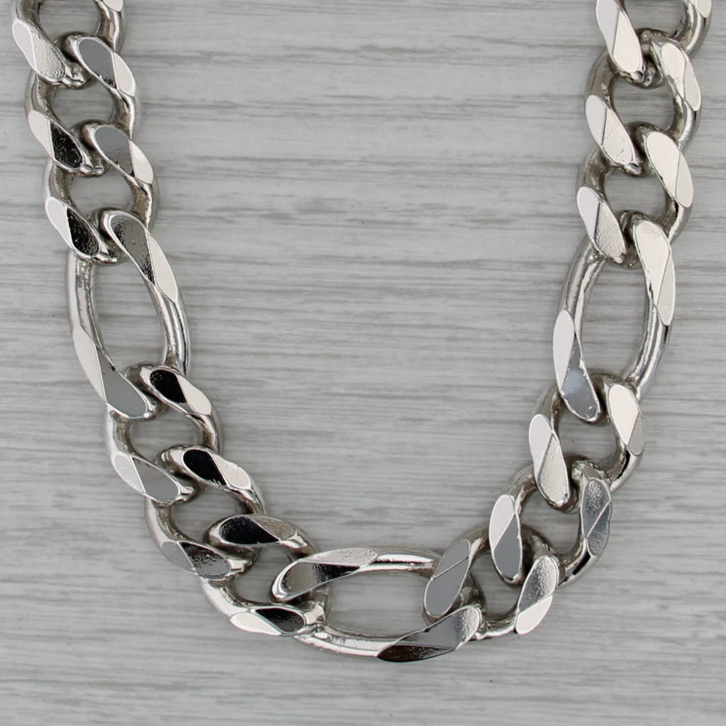 Large Figaro Chain Necklace Sterling Silver Italian 19.75" 13.3mm