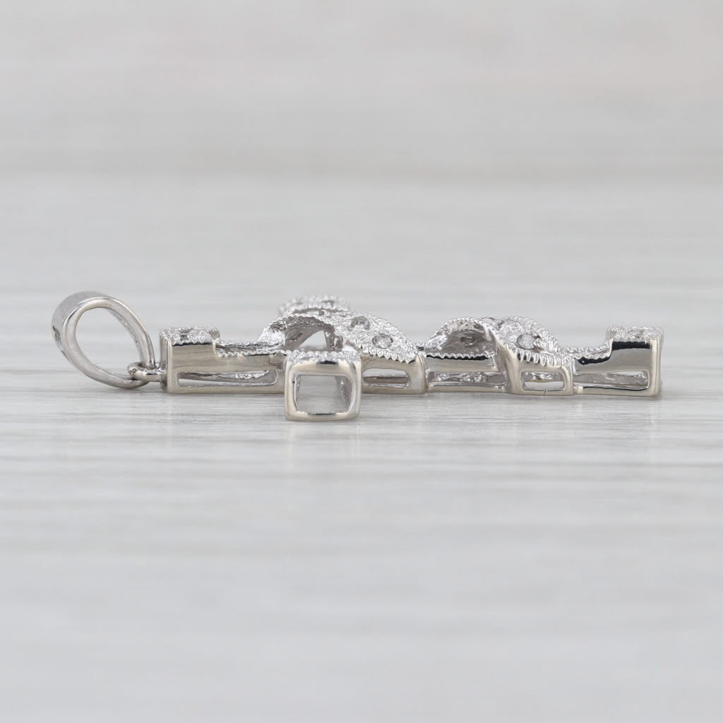 Diamond Wrapped Cross Pendant 10k White Gold Religious Jewelry