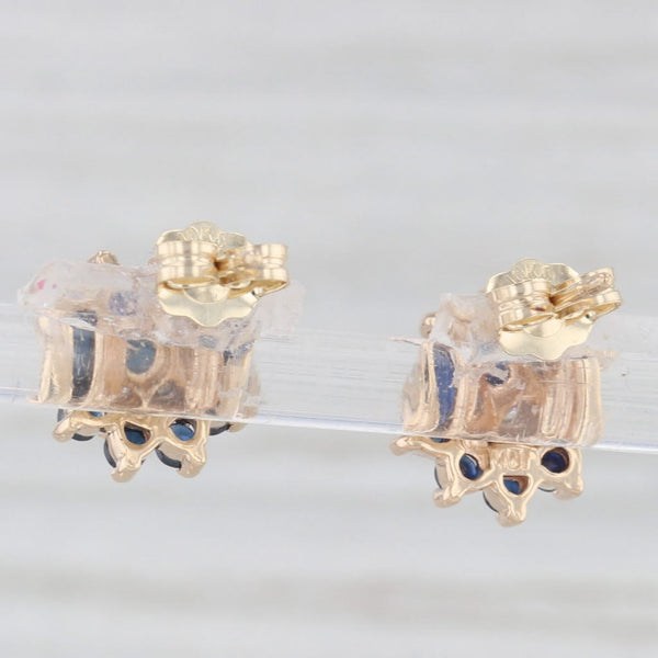 0.42ctw Blue Sapphire Diamond Flower Stud Earrings 10k Yellow Gold